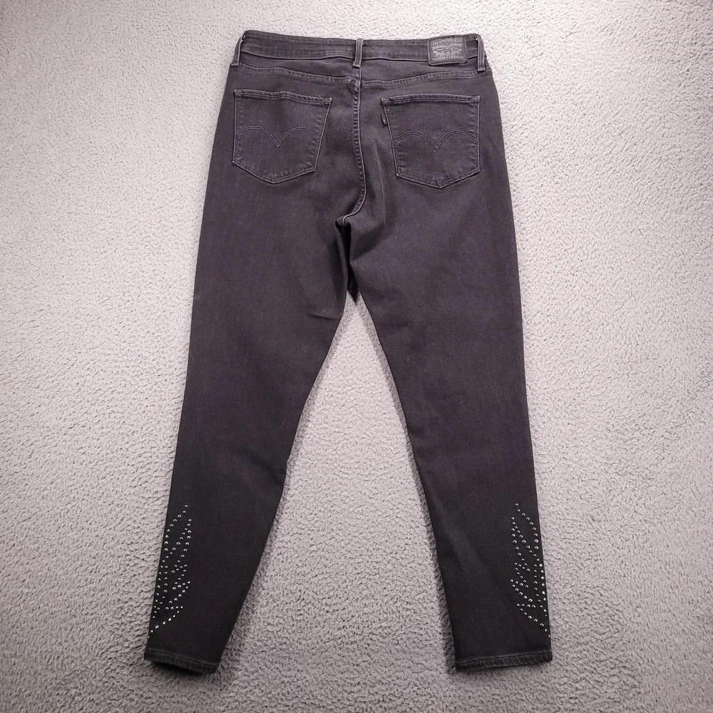 LEVIS‎ 721 Jeans Size 32 High Rise Skinny Faded Black Denim Studded Flames